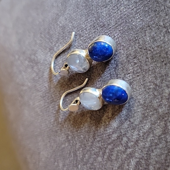 Sterling Silver Lapis Labrodite Dangle Hook Earrings - Picture 3 of 4